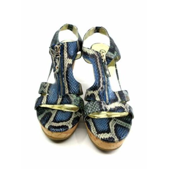 Carlos Santana‎ Pursuit Blue/Gray Faux Snakeskin Zip Front Platform Wedge 7 1/2M - Picture 1 of 9